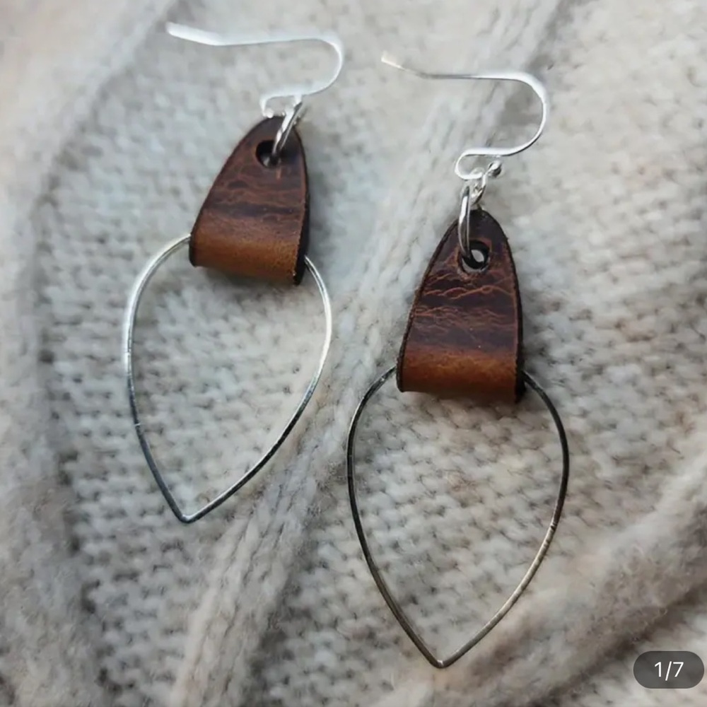 Temu silver alloy and faux leather earrings, NWT.